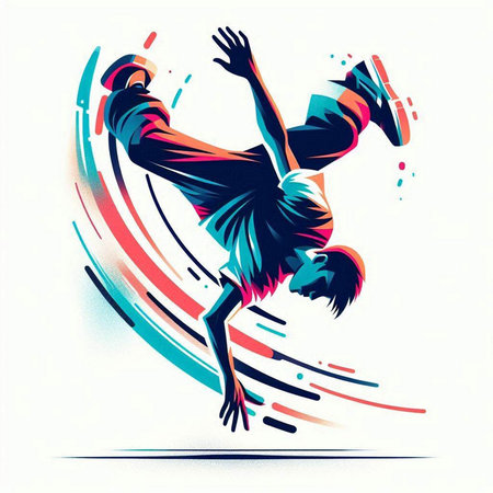 Illustration of a young man jumping in the air. Vector illustration.のイラスト素材