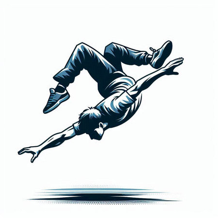Vector illustration of a breakdancer jumping isolated on white background.のイラスト素材