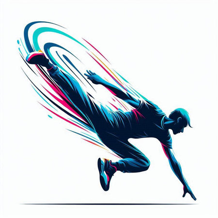 Vector illustration of a silhouette of a breakdancer in motion.のイラスト素材