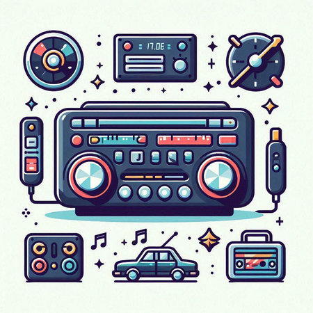 Vector illustration of retro radio set. Retro radio and audio equipment.のイラスト素材