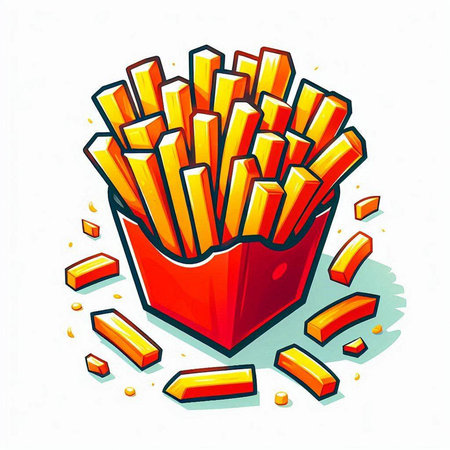 Illustration of a French Fries in a Red Carton Boxのイラスト素材