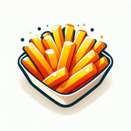 French fries in a bowl on a white background. Vector illustration.のイラスト素材