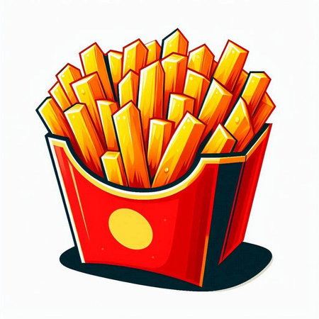 French fries in a box on a white background. Vector illustration.のイラスト素材