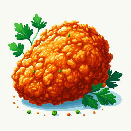 Illustration of a fried fish ball with parsley on a white backgroundのイラスト素材