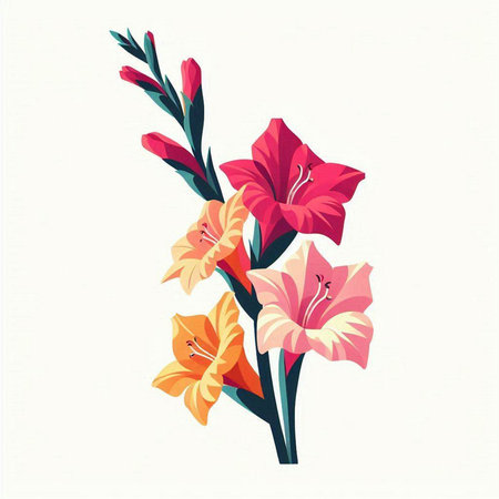 Gladiolus flowers on a white background. Vector illustration.のイラスト素材