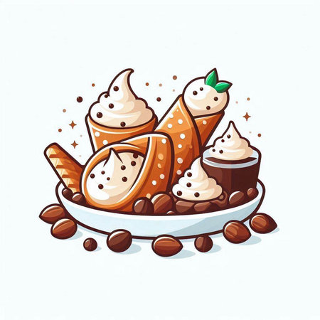 Coffee ice cream with whipped cream. Vector hand drawn illustration.のイラスト素材
