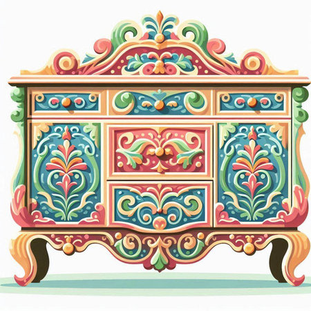 Illustration of an antique chest of drawers in pastel colorsのイラスト素材