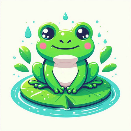 Cute cartoon frog sitting on a lotus leaf. Vector illustration.のイラスト素材