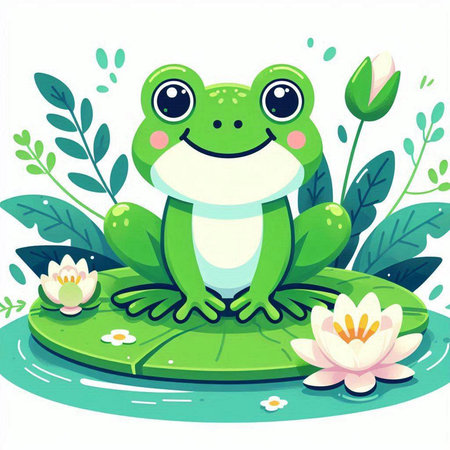 Cute frog sitting on a lotus flower. Vector illustration.のイラスト素材