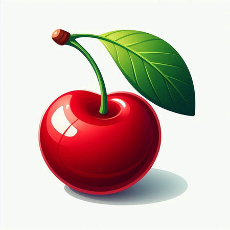 Illustration of a fresh cherry with leaf on a white background.のイラスト素材
