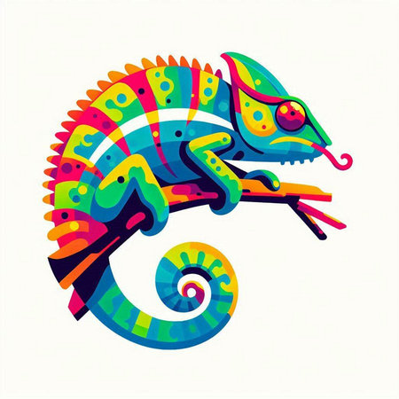 Colorful chameleon isolated on white background. Vector illustration.のイラスト素材