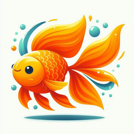 Illustration of a cute goldfish on a white background with bubblesのイラスト素材
