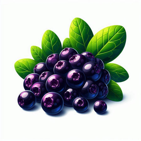 Blueberry berries with leaves isolated on white background. Vector illustration.のイラスト素材