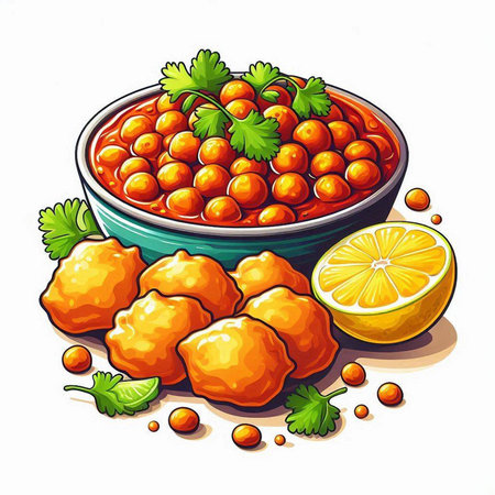 Bowl of red lentils with lemon and parsley on white backgroundのイラスト素材