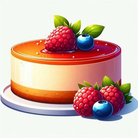 Illustration of a cake with raspberries and blueberries on a white backgroundのイラスト素材