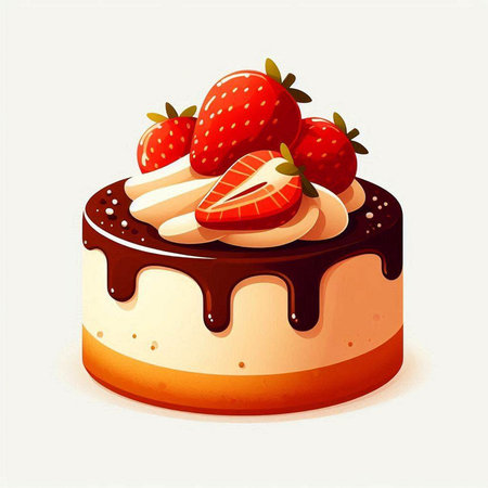 Illustration of a cake with strawberries and chocolate on a white backgroundのイラスト素材
