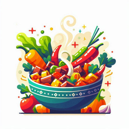 Vegetable salad in a bowl. Vector illustration of a vegetarian dish.のイラスト素材