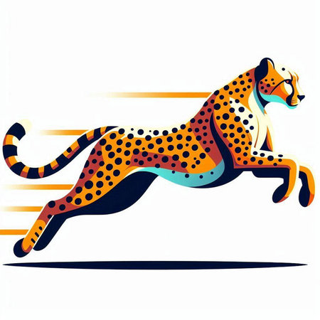 Cheetah running, vector illustration, isolated on white background.のイラスト素材