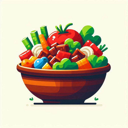 Vegetable salad in a bowl. Vector illustration in flat styleのイラスト素材