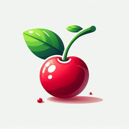Cherry vector icon. Vector illustration of fresh cherry with leaves.のイラスト素材