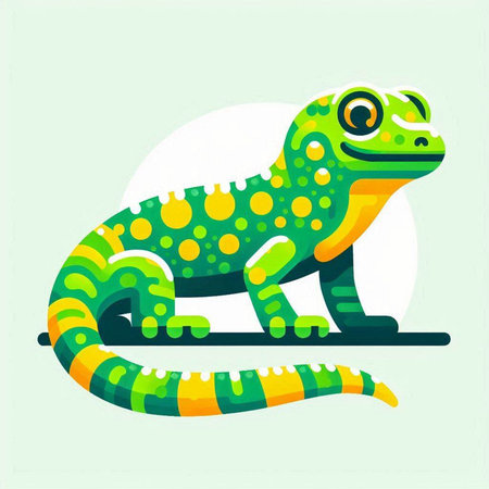 Green chameleon on a green background. Cartoon vector illustration.のイラスト素材