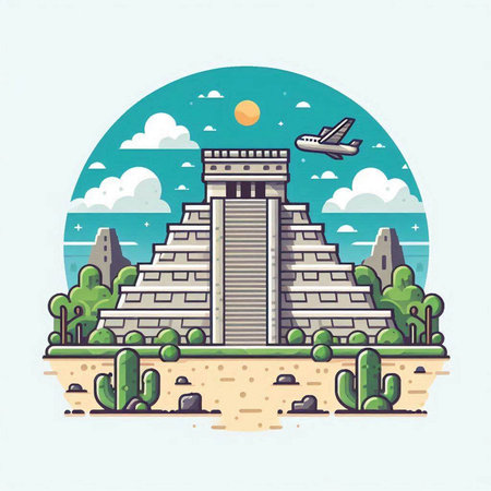 Tomb of the Aztec civilization. Vector illustration in flat styleのイラスト素材
