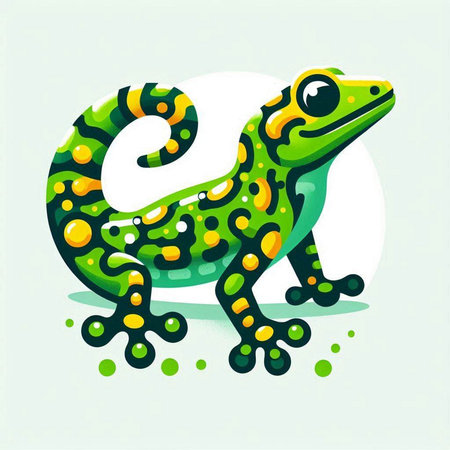 Vector illustration of a green lizard on a white background. Cartoon style.のイラスト素材