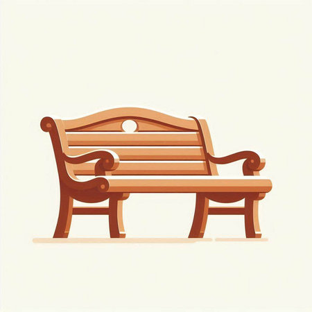Vector illustration of a wooden bench on a white background in retro styleのイラスト素材