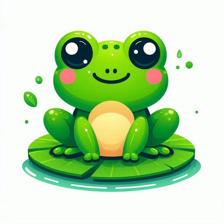 Cute cartoon frog sitting on a lotus leaf. Vector illustration.のイラスト素材