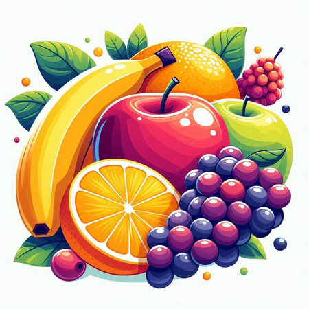 Fruits and berries. Vector illustration of fresh fruits and berries.のイラスト素材