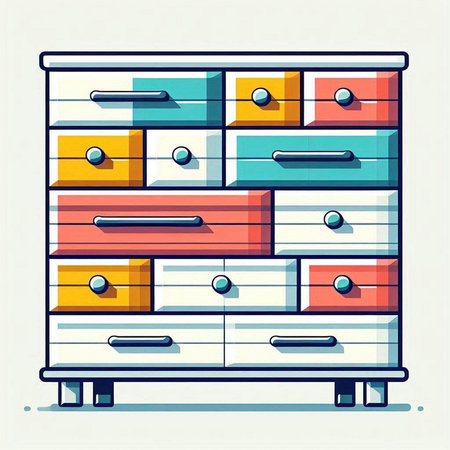 Cartoon illustration of chest of drawers in flat design style.のイラスト素材