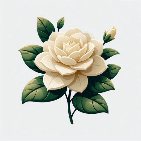 Illustration of a white camellia flower on a white backgroundのイラスト素材