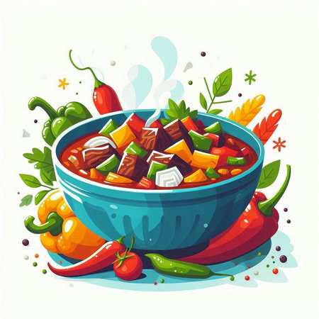 Illustration of a bowl of stewed vegetables. Vector illustration.のイラスト素材