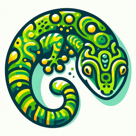 Illustration of a chameleon in the form of a circleのイラスト素材