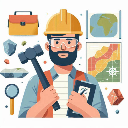 Architect or engineer with a hammer and a folder. Vector illustrationのイラスト素材