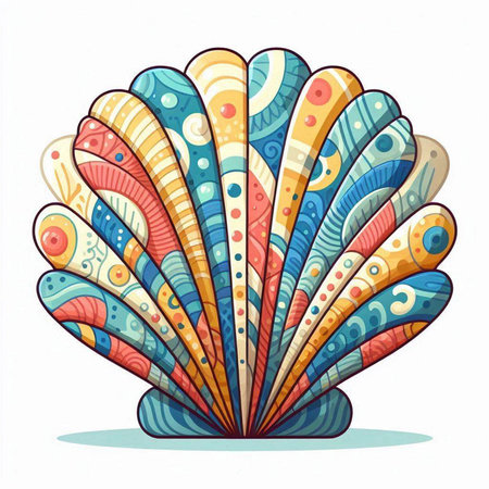 Hand drawn colorful seashell. Vector illustration. Isolated on white background.のイラスト素材