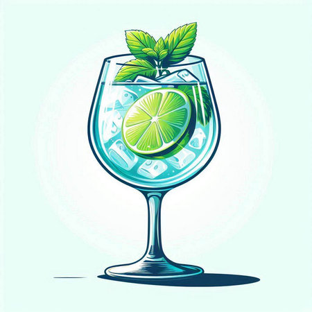 Cocktail with lime, mint and ice. Vector illustration.のイラスト素材