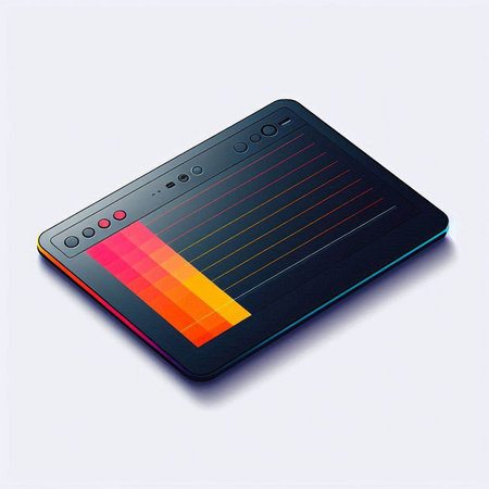 Futuristic tablet computer with a colorful screen. Vector illustration.のイラスト素材
