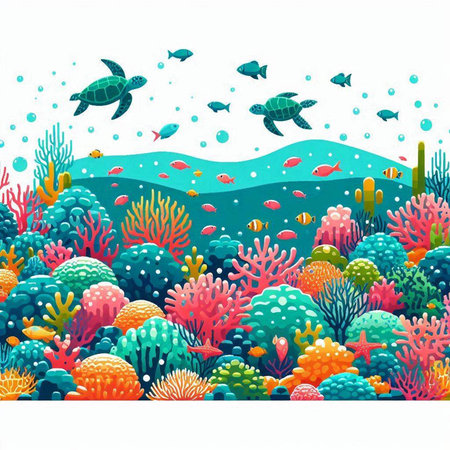 Coral reef with sea animals. Underwater world. Vector illustration.のイラスト素材