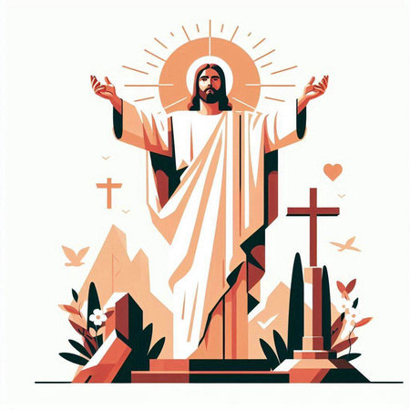 Jesus Christ on the cross. Vector illustration in a flat style.のイラスト素材