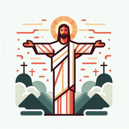 Crucifixion of Jesus Christ. Vector illustration in flat styleのイラスト素材