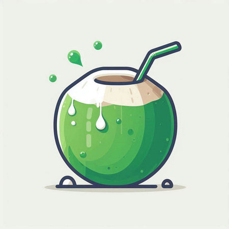 Coconut juice with a straw and splashes. Vector illustration.のイラスト素材