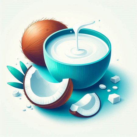 Coconut milk and fresh coconuts. Vector illustration.のイラスト素材