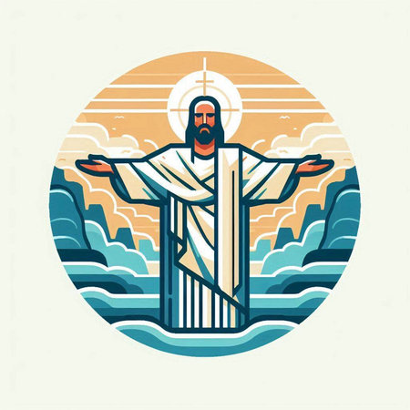 Jesus Christ in the sea. Vector illustration in flat design style.のイラスト素材