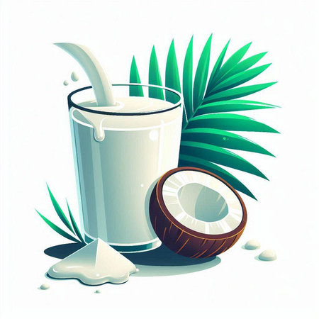 Coconut milk in a glass with a straw. Vector illustration.のイラスト素材
