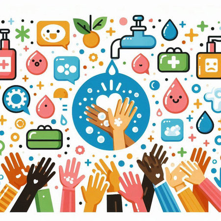 Hands washing with hand sanitizer and soap. Vector illustrationのイラスト素材