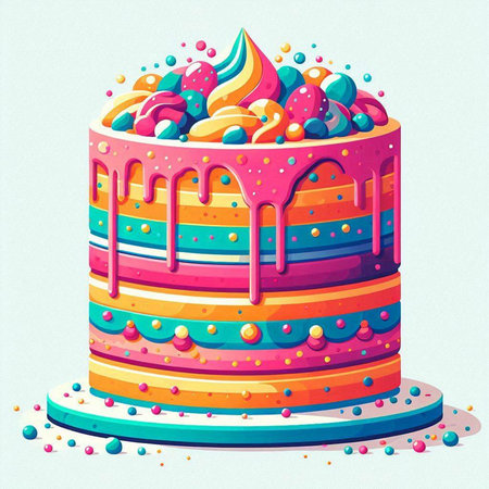 Birthday cake with colorful sprinkles. Vector illustration in retro style.のイラスト素材