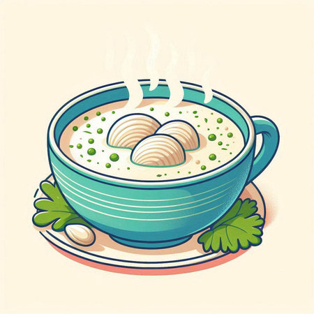 Illustration of a bowl of soup with dumplings and parsleyのイラスト素材