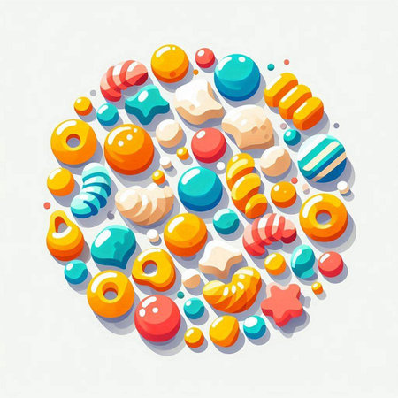 Colorful 3d vector abstract background with circles and geometric shapes.のイラスト素材