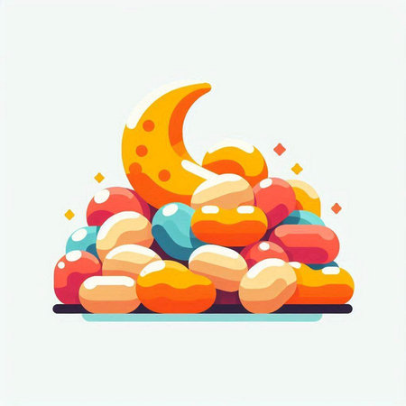 Colorful candies with moon. Vector illustration in flat style.のイラスト素材